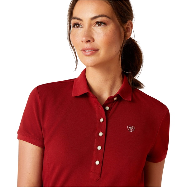 2024 Ariat Womens Prix 2 . 0 Kurze Ärmel Polo Hemd 10048741 - Sonne - Getrocknete Tomate